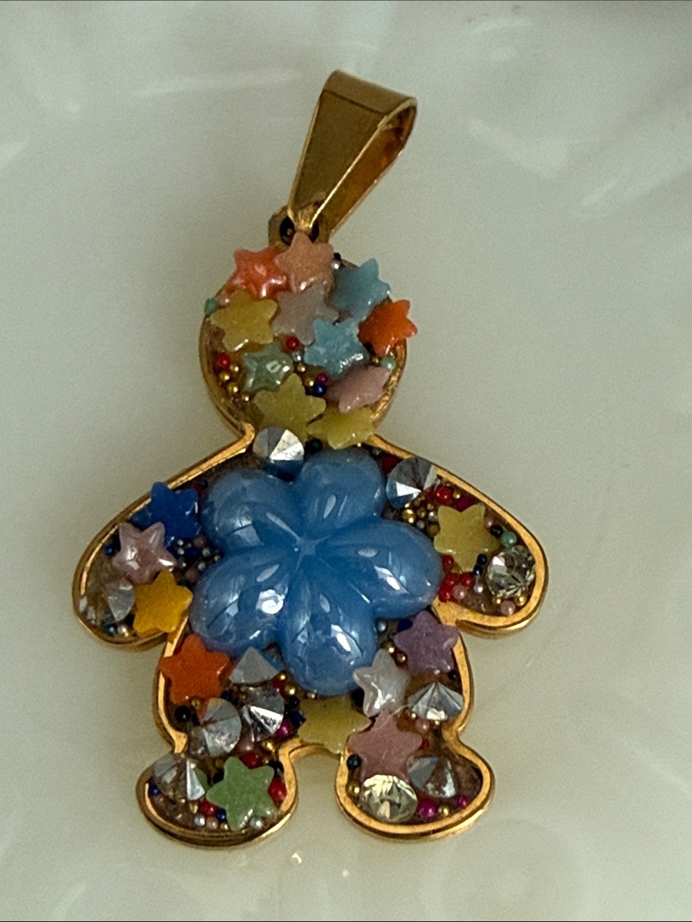 Unusual Gold-Tone Multicolor Star  Blue Flower Pendant charm gingerbread man